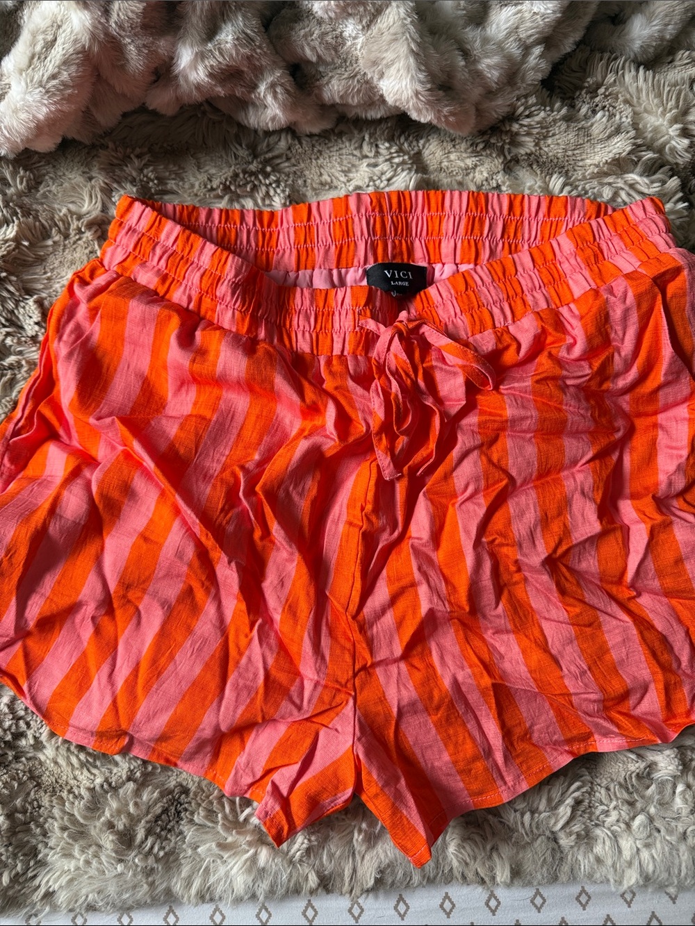 VICI Neon Pink and Orange Striped Athletic Shorts